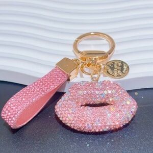 Purse Charm - Pink Rhinestones Lips